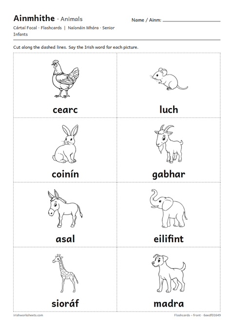 Preview of the animals flashcards worksheet