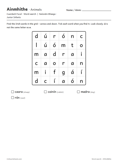 Preview of the animals word search worksheet