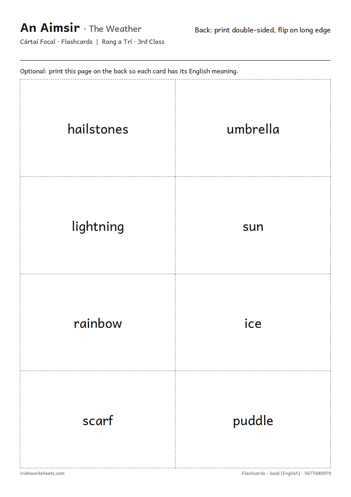Back of the cards (English) for the the weather flashcards
