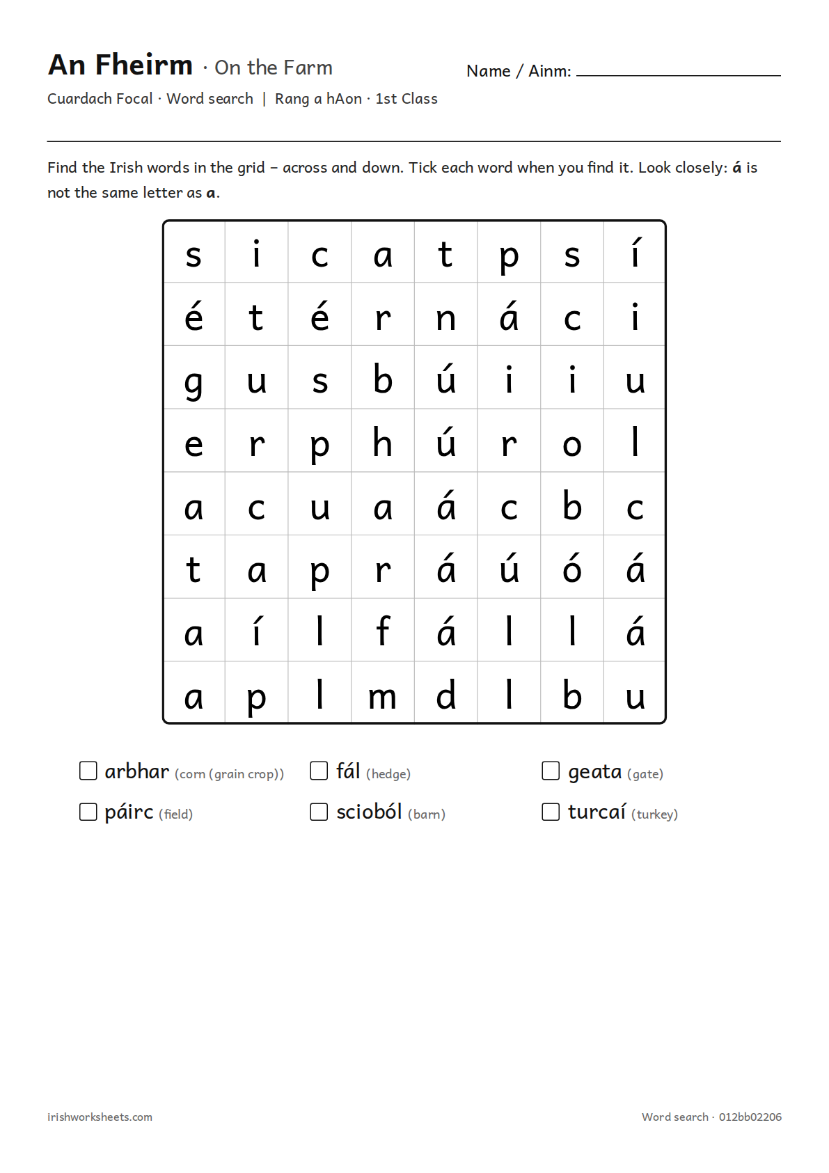 Preview of the on the farm word search worksheet