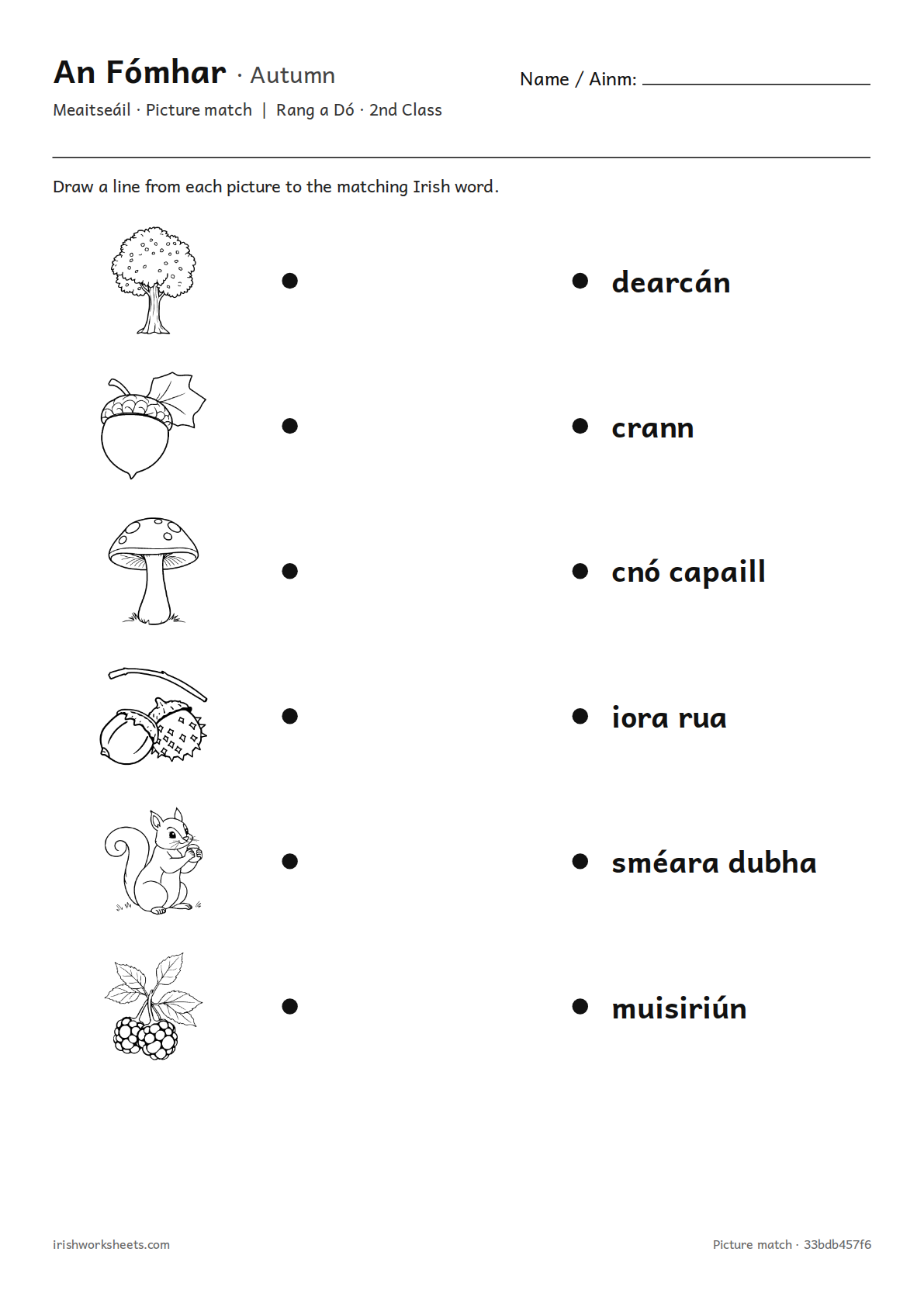 A Autumn picture match – 2nd Class worksheet