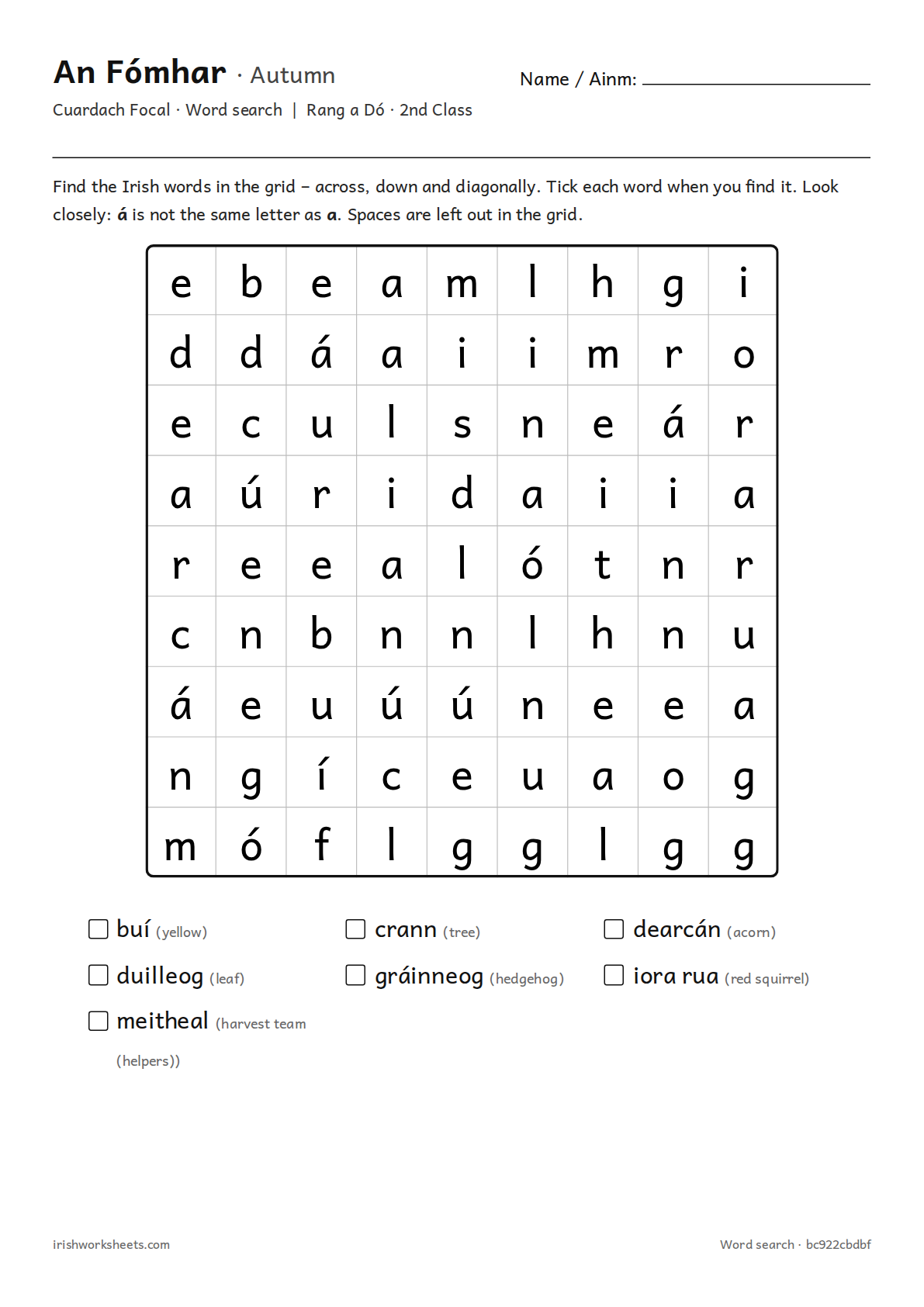 Preview of the autumn word search worksheet