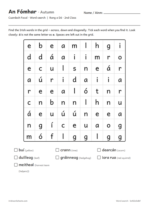 Preview of the autumn word search worksheet