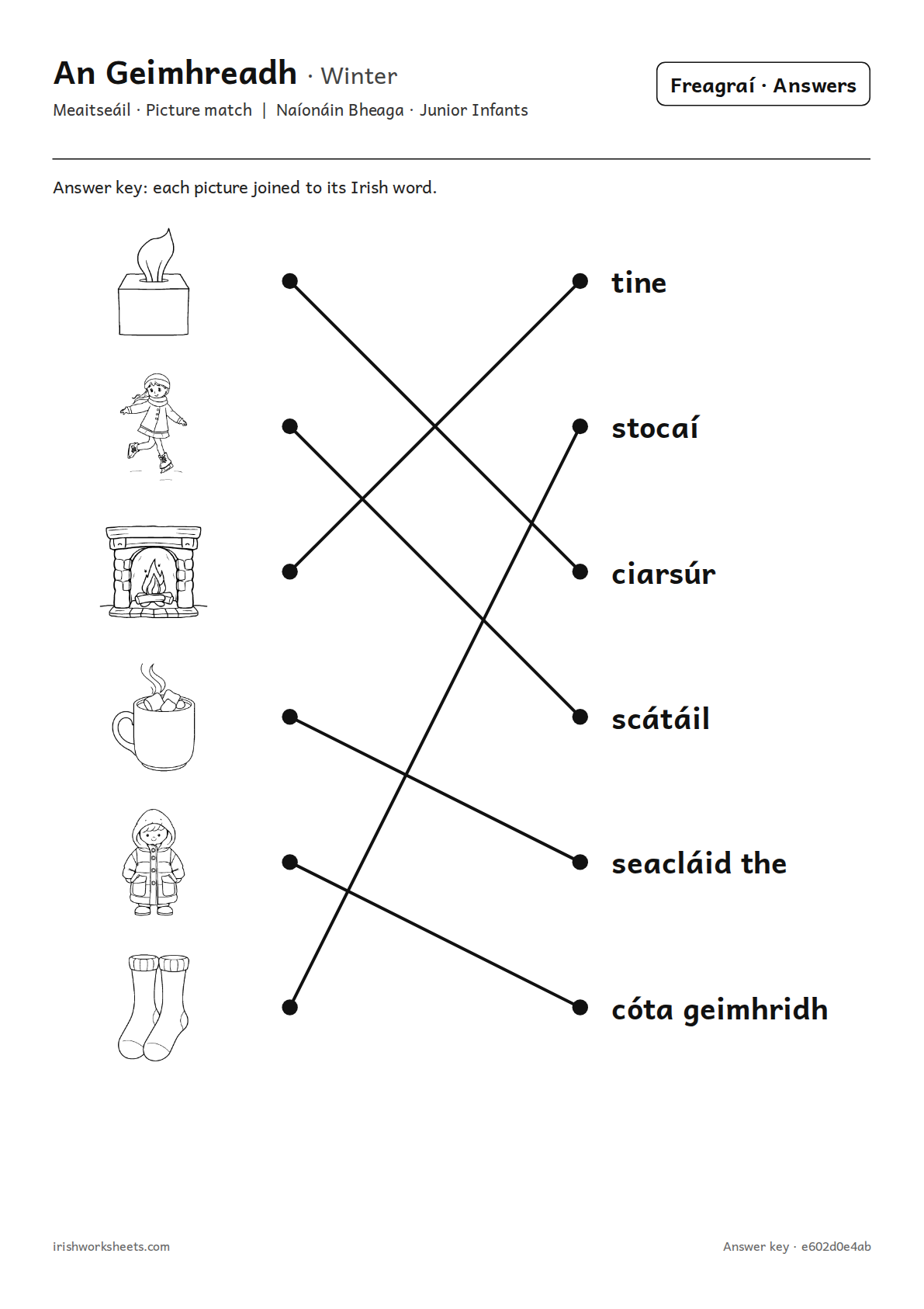 Answer key for the winter picture match