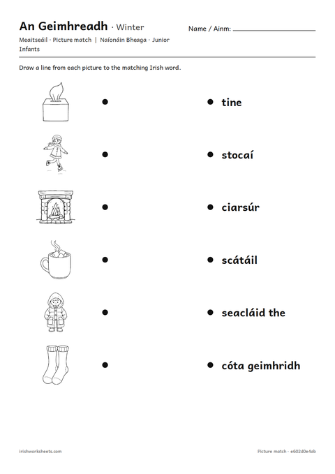 Preview of the winter picture match worksheet