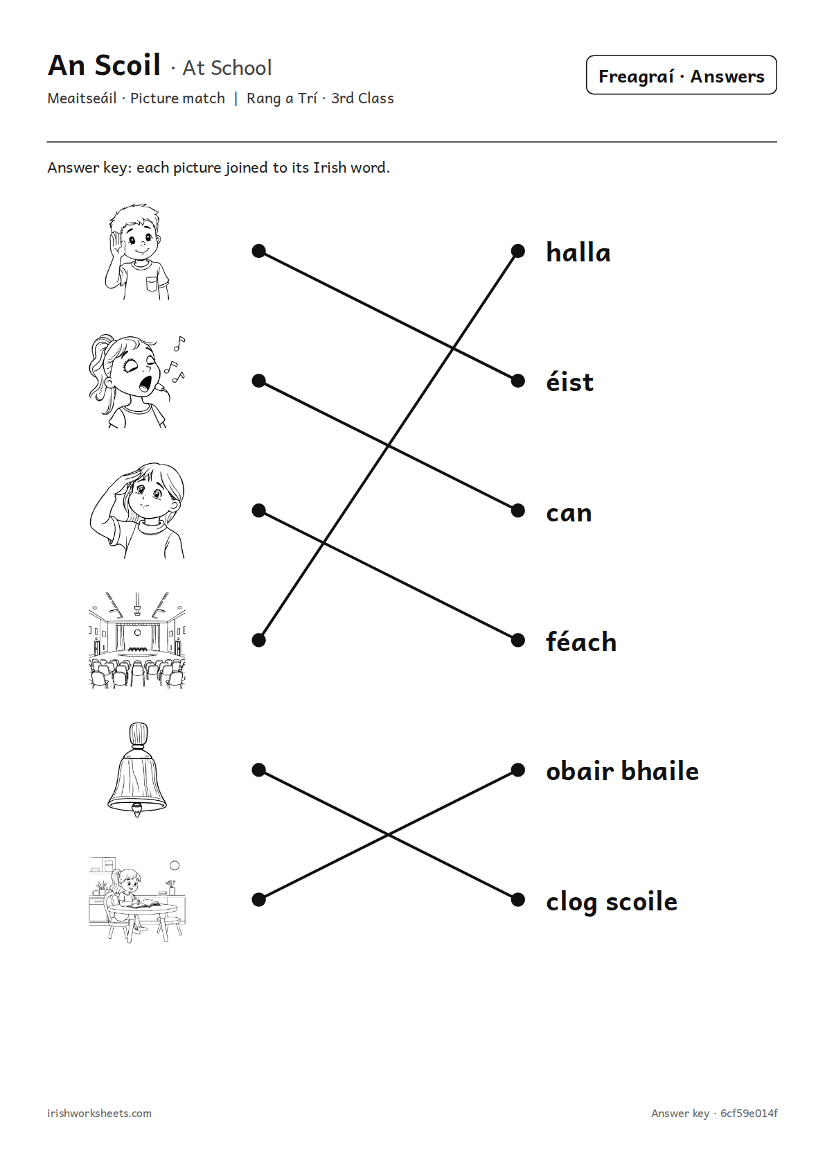 Answer key for the at school picture match