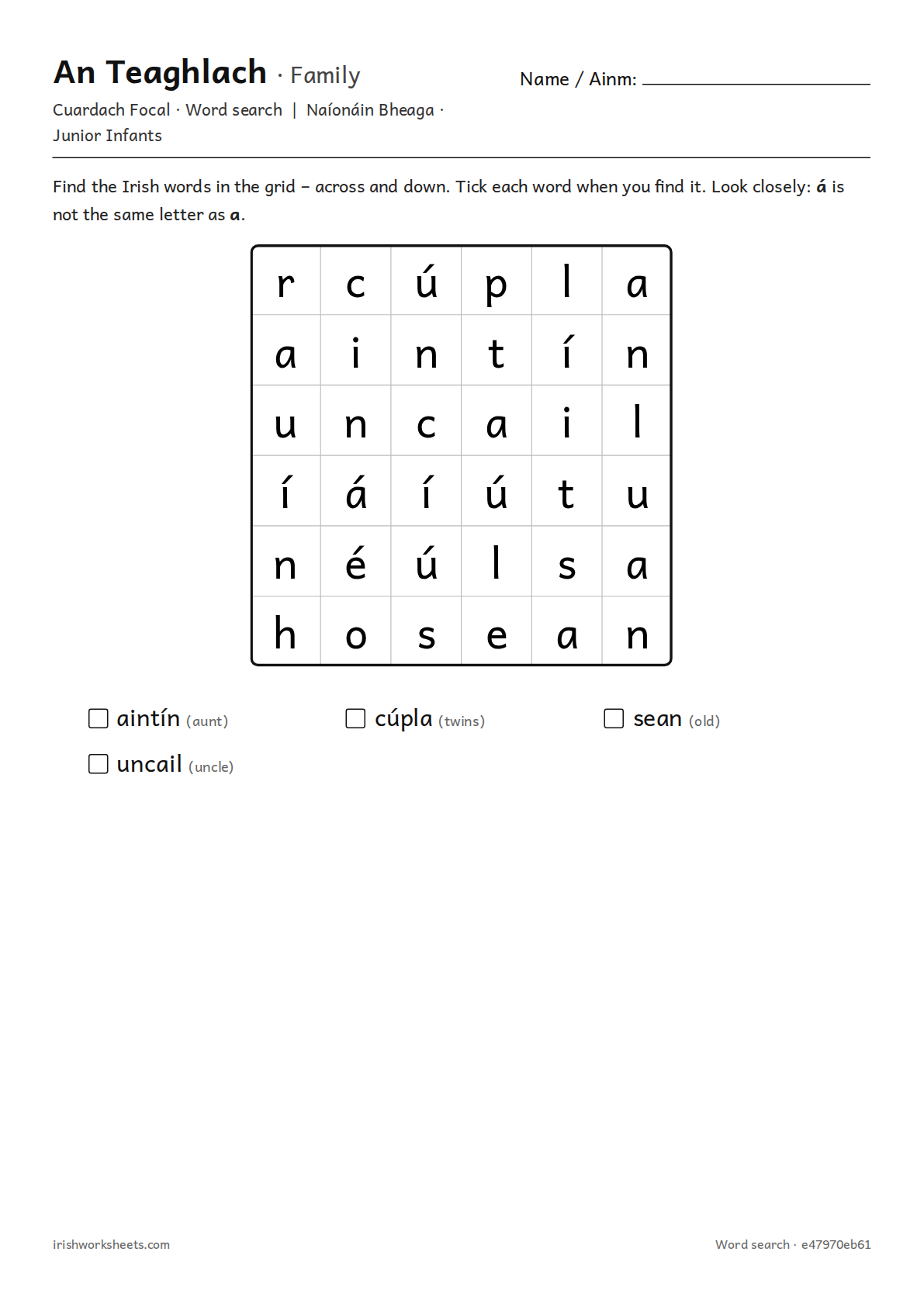 Preview of the family word search worksheet