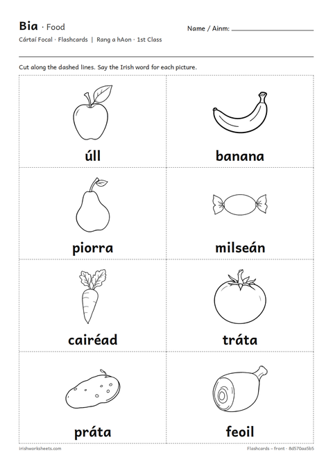 Preview of the food flashcards worksheet