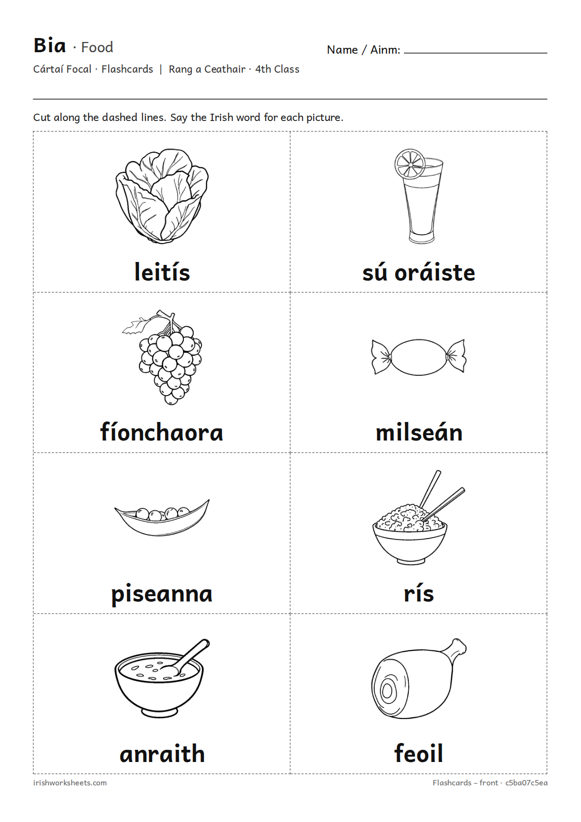 Preview of the food flashcards worksheet