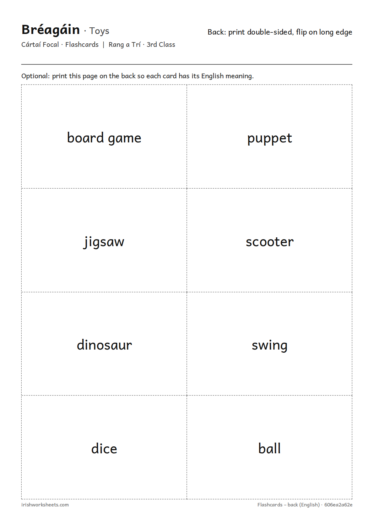 Back of the cards (English) for the toys flashcards