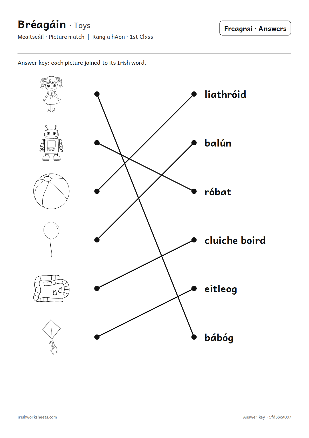 Answer key for the toys picture match