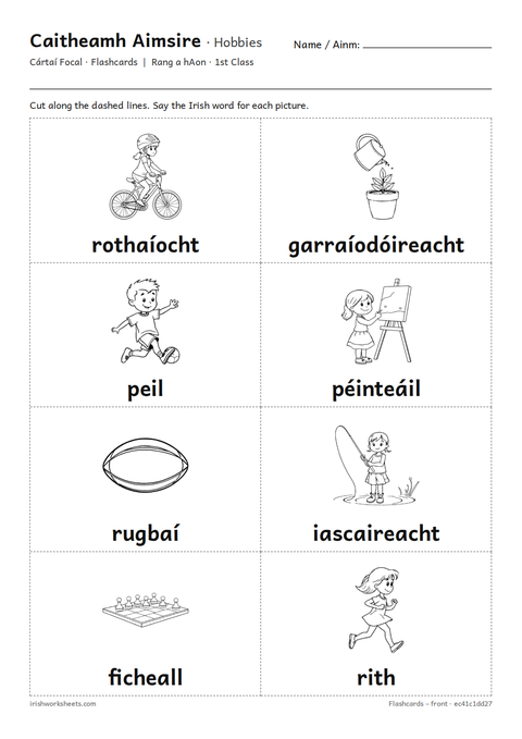 Preview of the hobbies flashcards worksheet