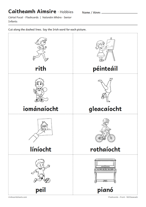 Preview of the hobbies flashcards worksheet