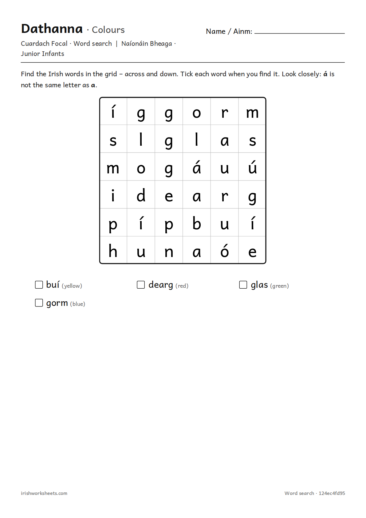 Preview of the colours word search worksheet