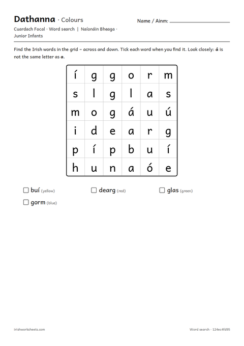 Preview of the colours word search worksheet
