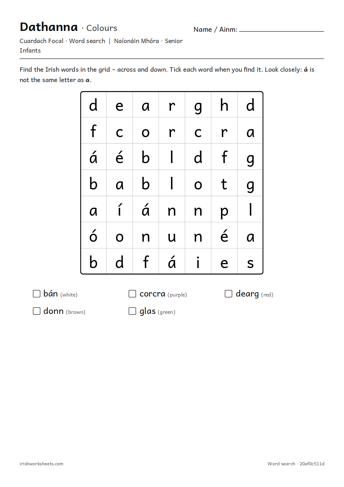 Preview of the colours word search worksheet