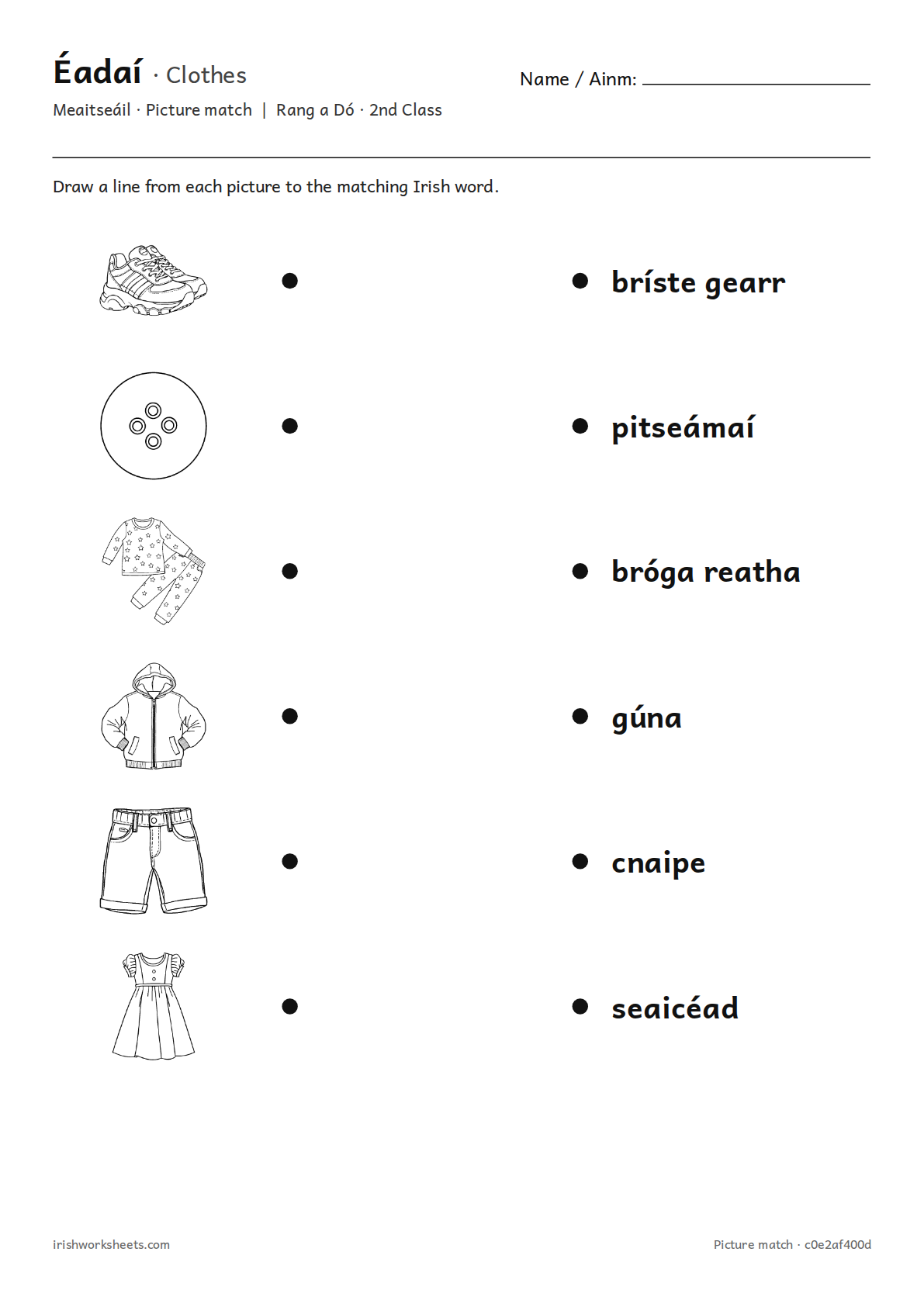 Preview of the clothes picture match worksheet