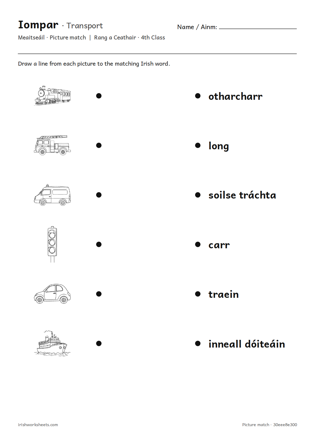 Preview of the transport picture match worksheet