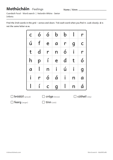 Preview of the feelings word search worksheet