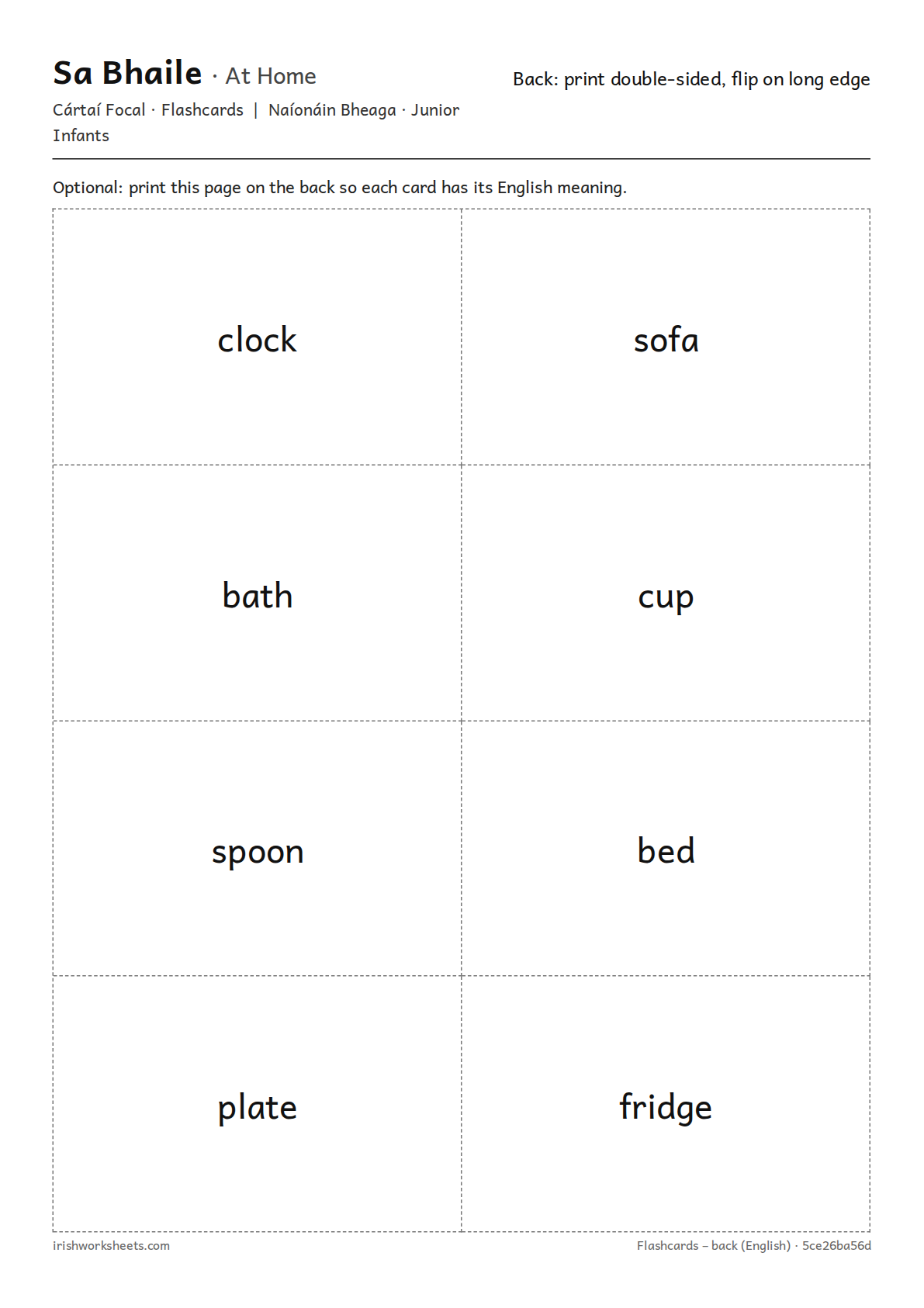 Back of the cards (English) for the at home flashcards