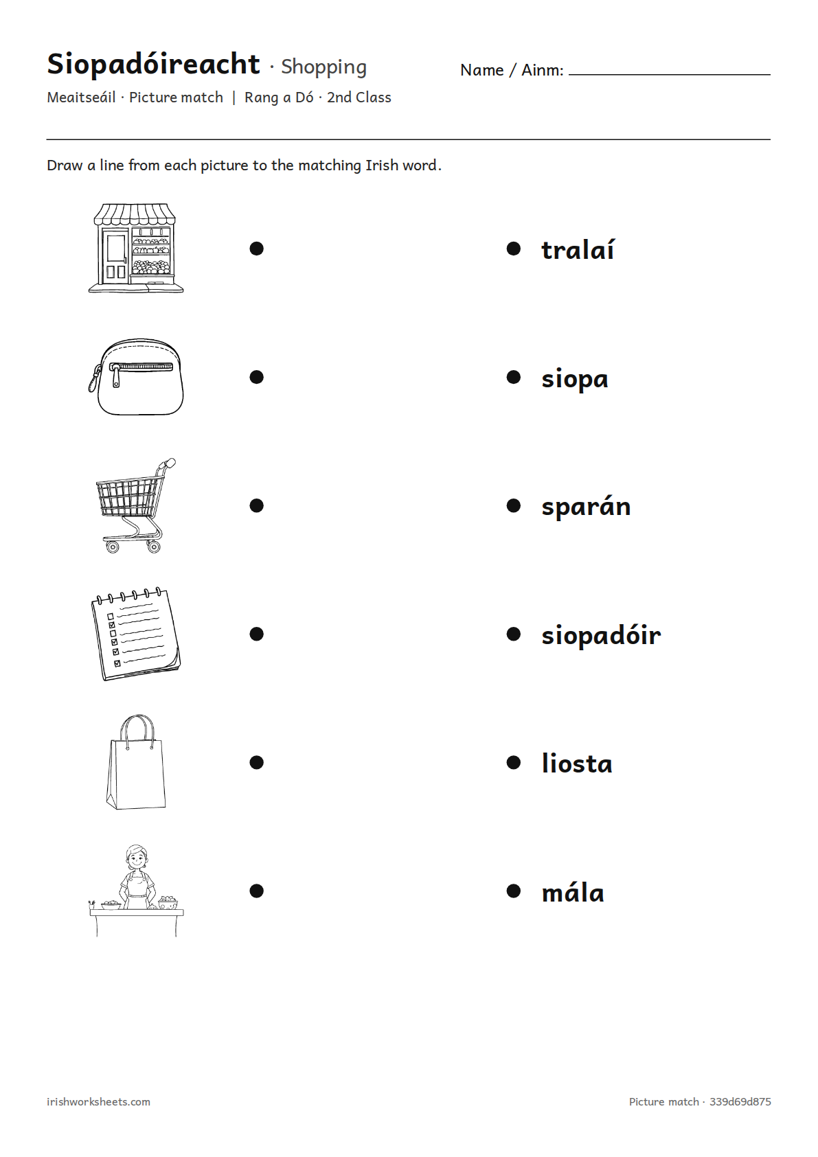 Preview of the shopping picture match worksheet