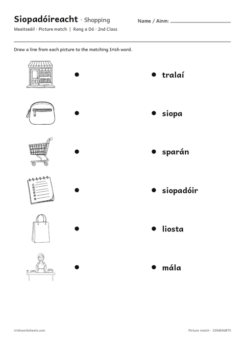 Preview of the shopping picture match worksheet