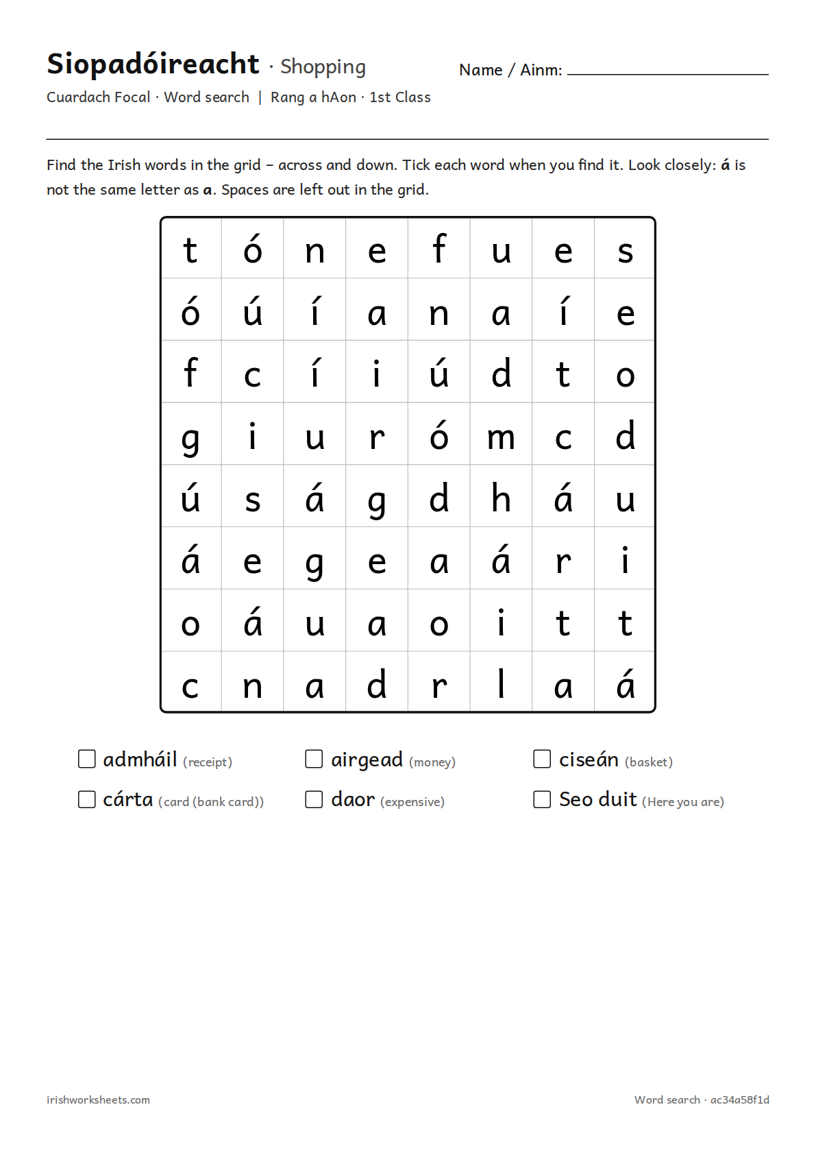 Preview of the shopping word search worksheet