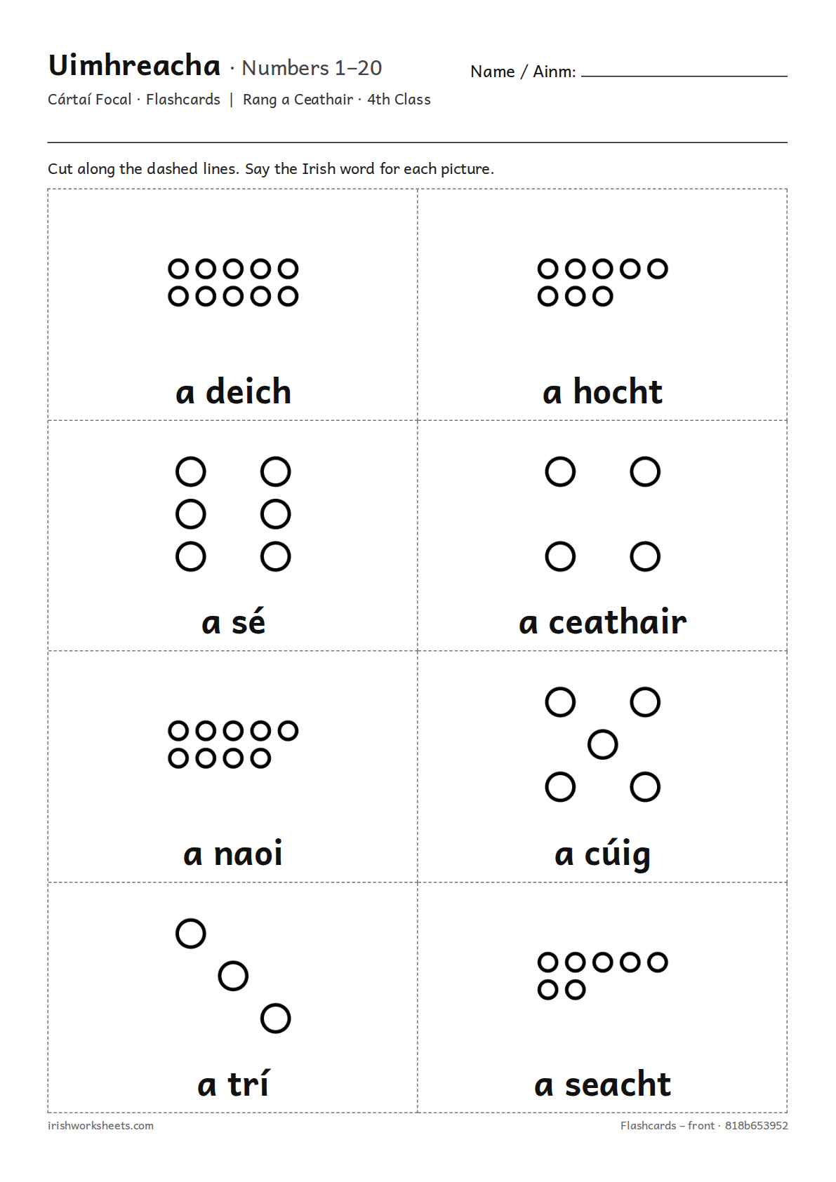 Preview of the numbers 1–20 flashcards worksheet