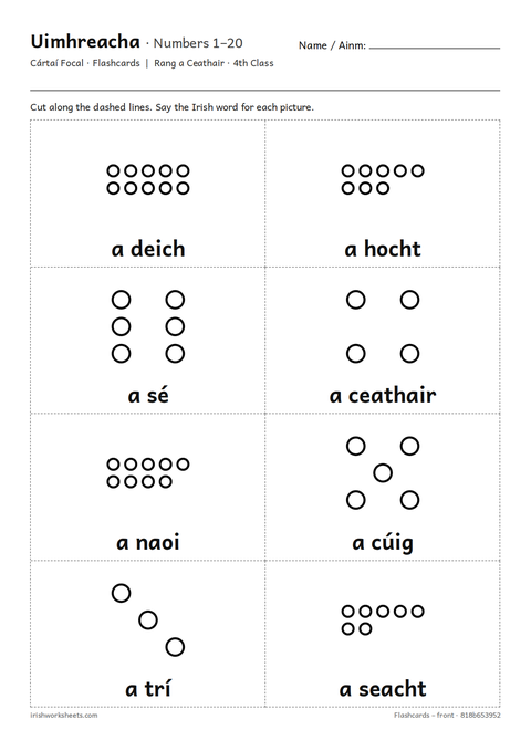 Preview of the numbers 1–20 flashcards worksheet