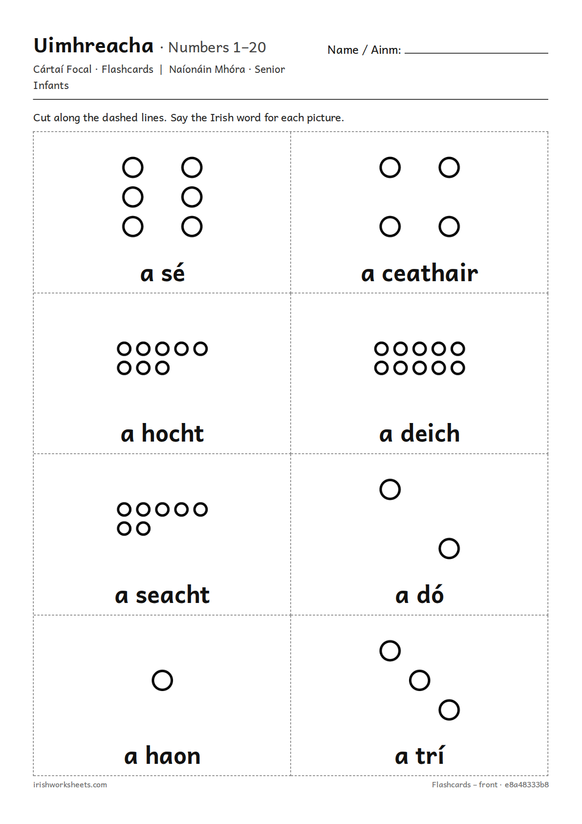 Preview of the numbers 1–20 flashcards worksheet
